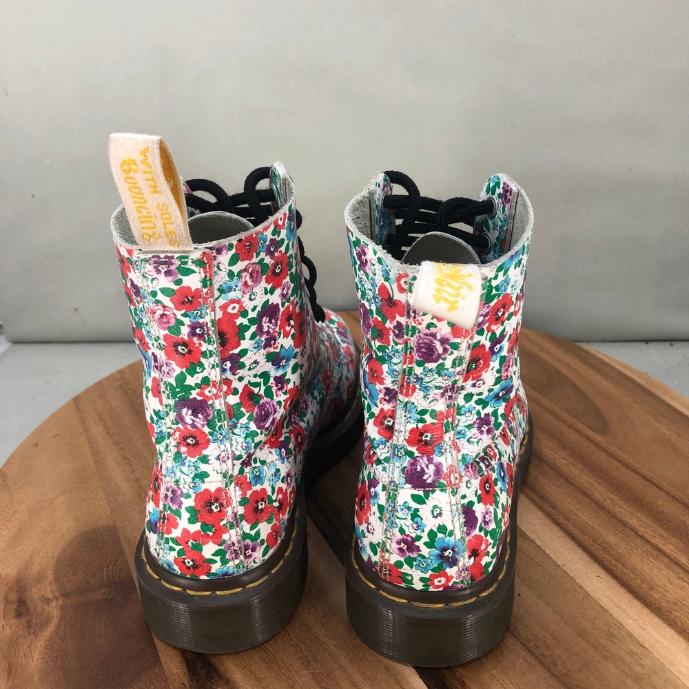Dr Martens Pascal Floral Print Leather Boots Women Size 6 Combat - Picture 4 of 8